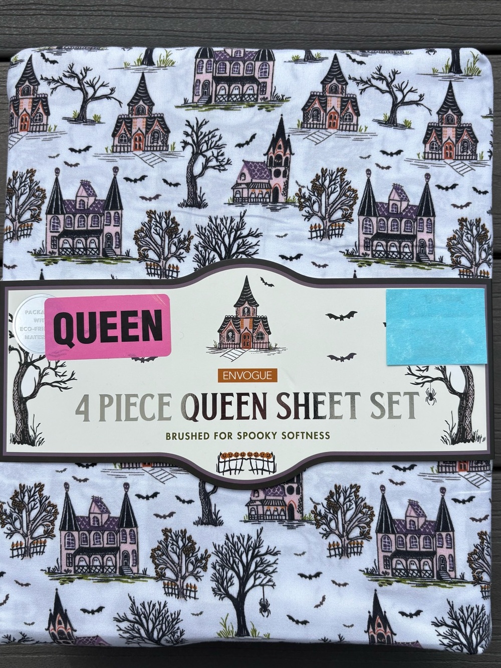 Envogue Halloween Haunted House Tree Toile 4PC Queen Sheet Set New